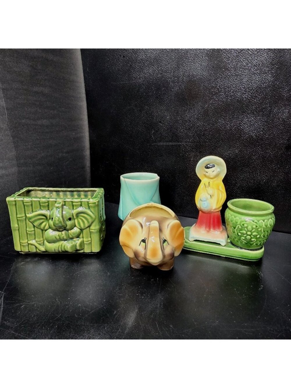 Vtg MCM Planter Lot Elephant Majolica Green McCoy Japanese Chinese